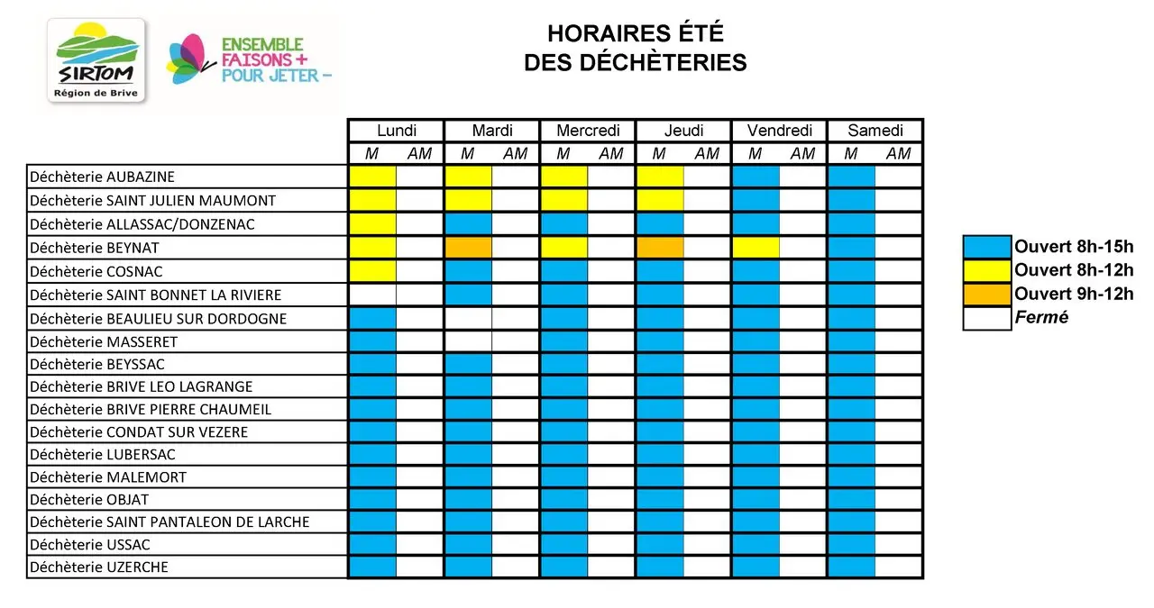 horaires déchèteries